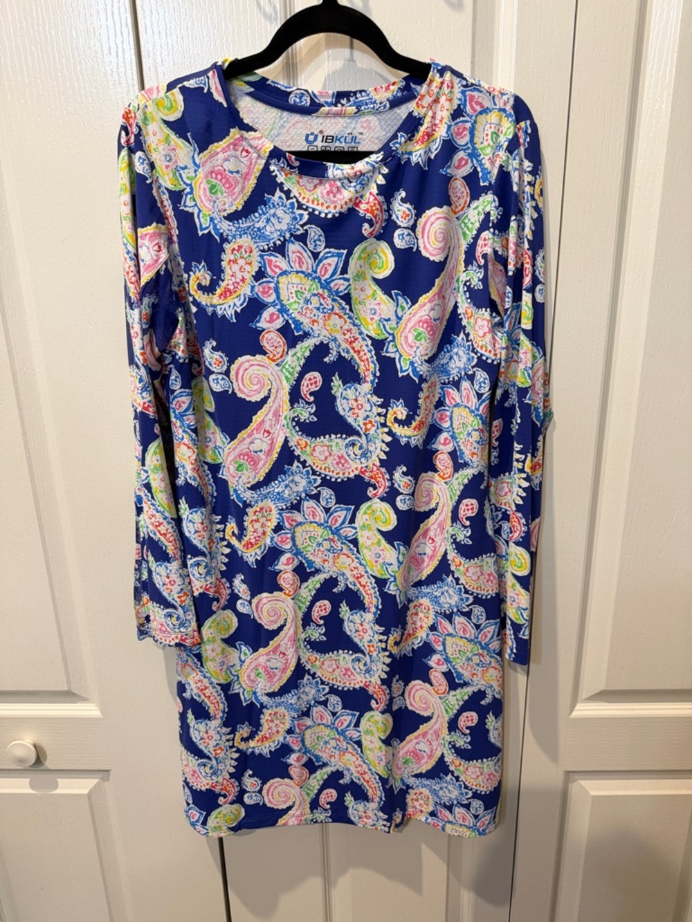 NWOT IBKUL Sharon Navy Multicolor Paisley Long Sleeve Shift Dress Large